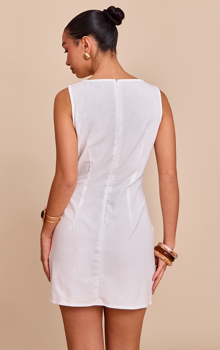 White Boat Neck Linen Shift Dress image 2