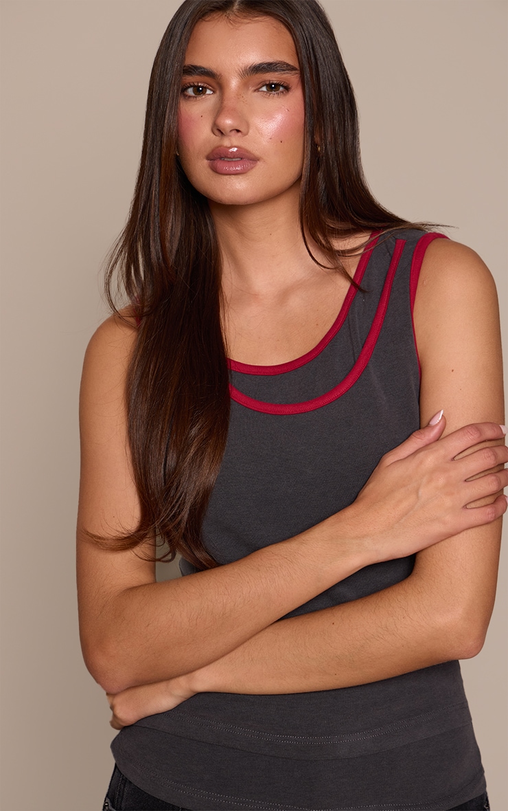 Charcoal Contrast Soft Stretch Vest Top  image 4