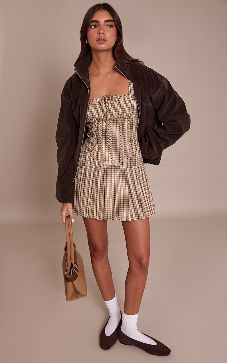 Cream Check Tie Detail Strappy Shift Dress image 3