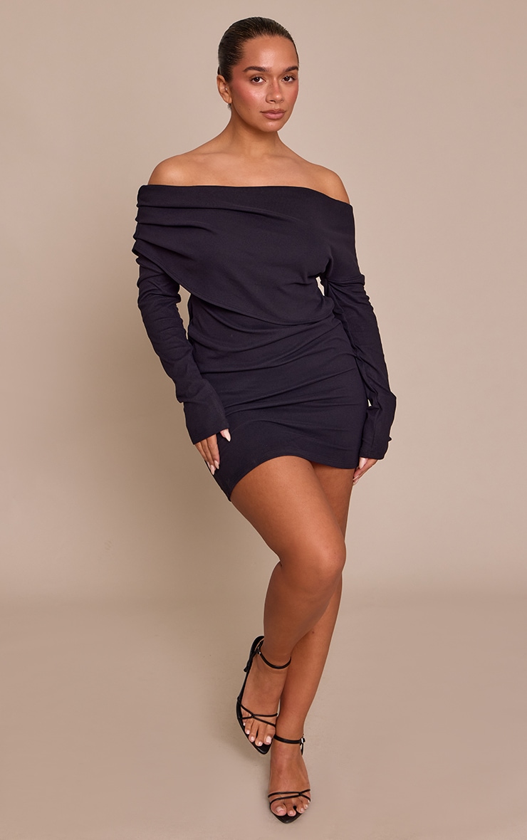Shape Black Soft Touch Bardot Foldover Long Sleeve Dress image 3