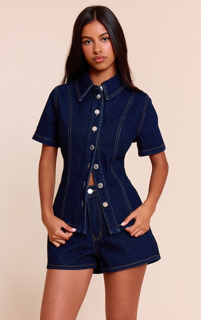 Petite Chemise en jean indigo à manches courtes et boutons