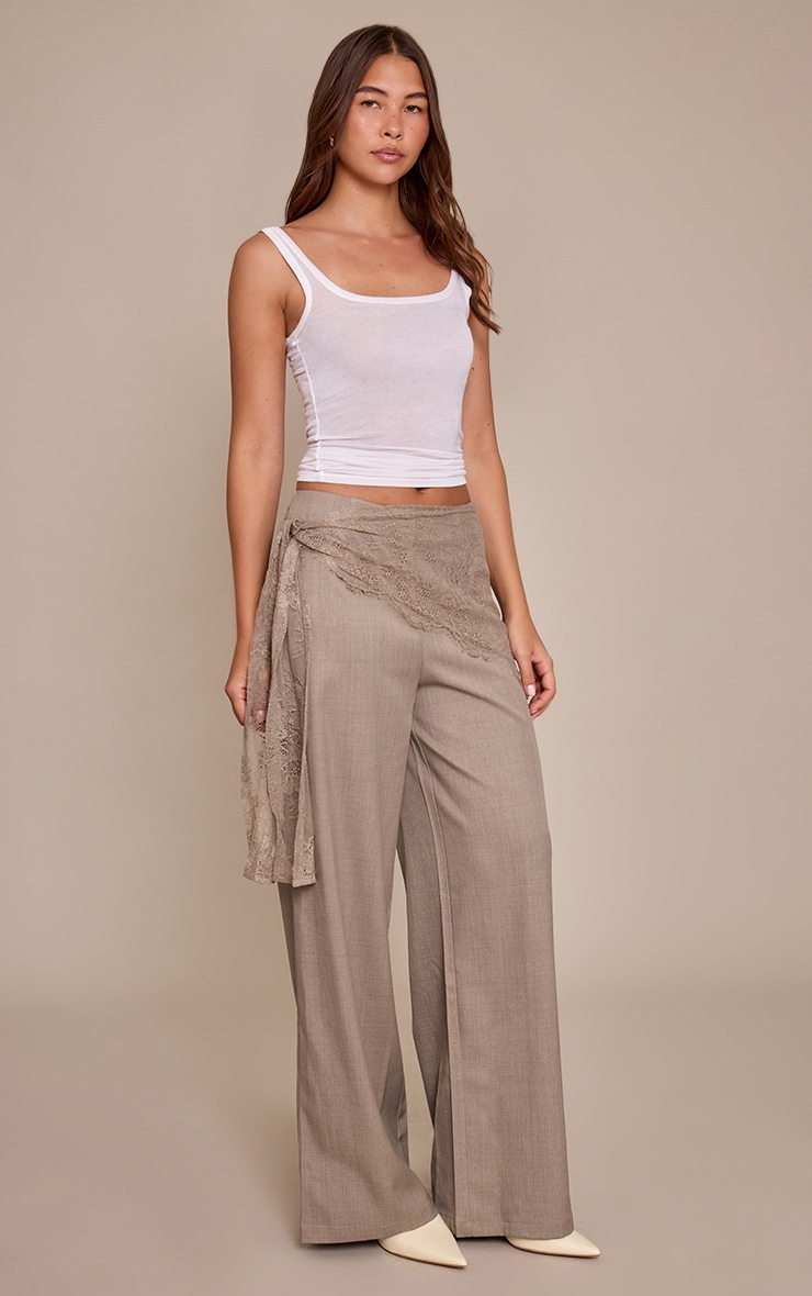 Mushroom Lace Wrap Detail Woven Wide Leg Trousers