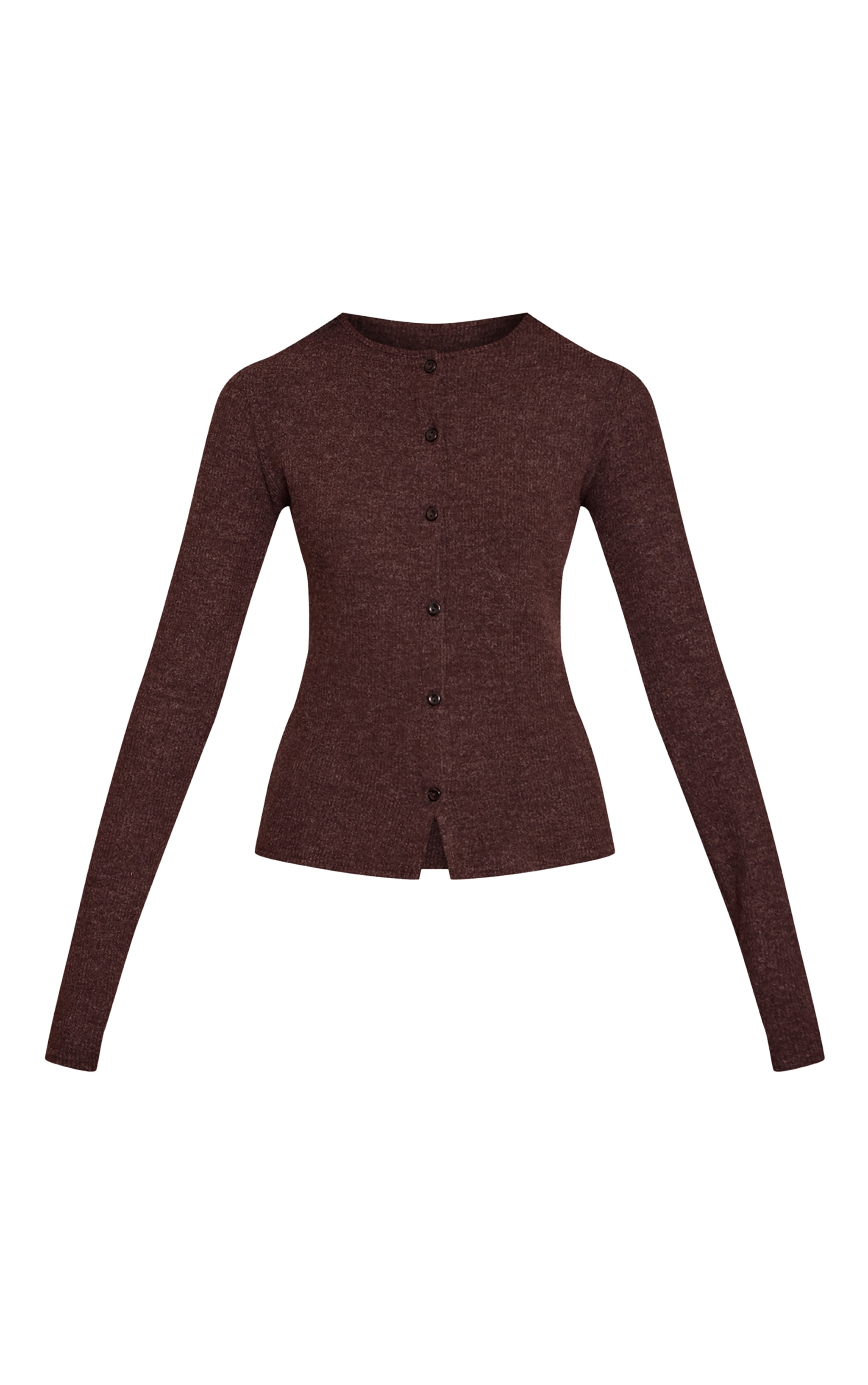 Brown Wool Rib Button Down Long Sleeve Top  image 5