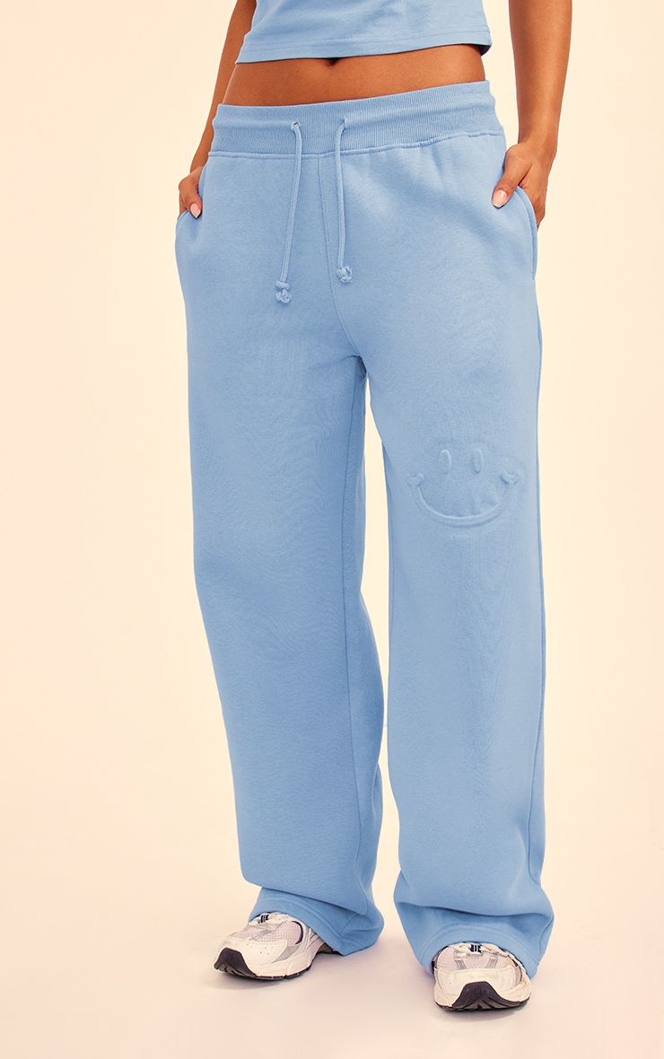 Steel Blue Smile Embossed Wide Leg Joggers image 2