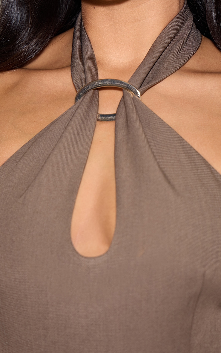 Chocolate Woven Halterneck Trim Detail Romper image 4