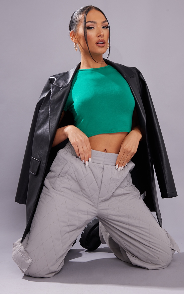 Green Short Sleeve Basic Crop Top image 3