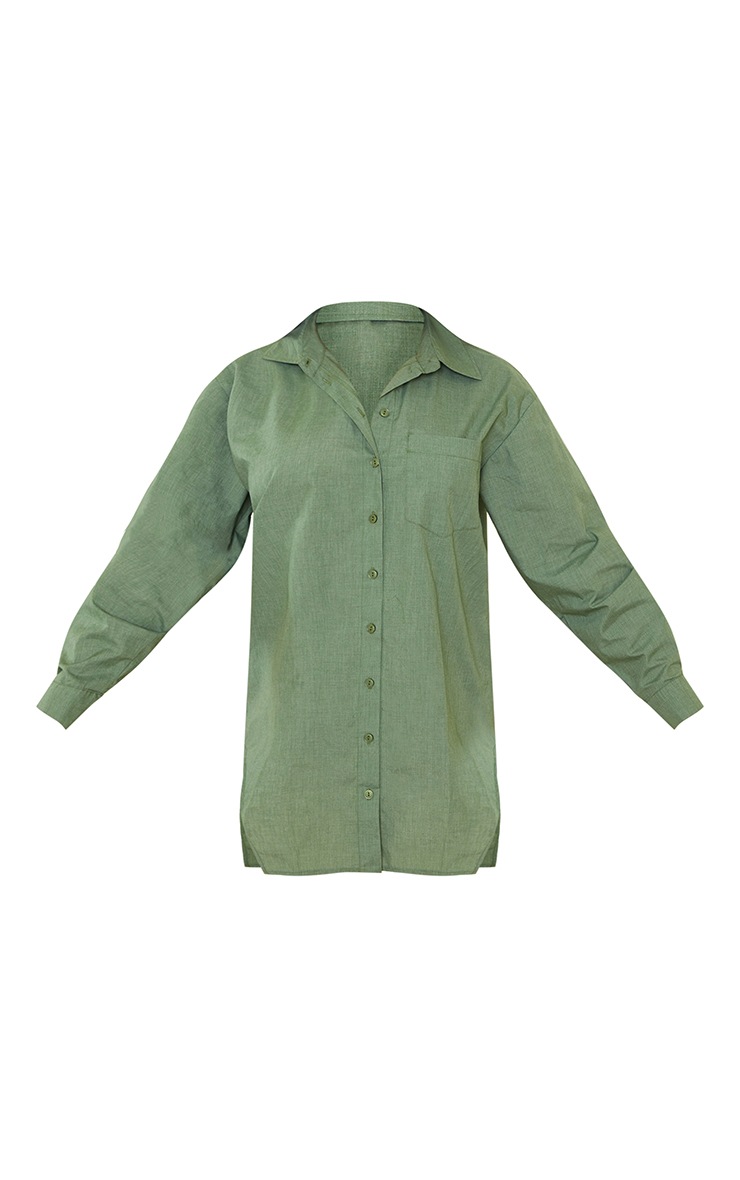 Khaki Woven Button Down Side Split Detail Shirt Dress image 5