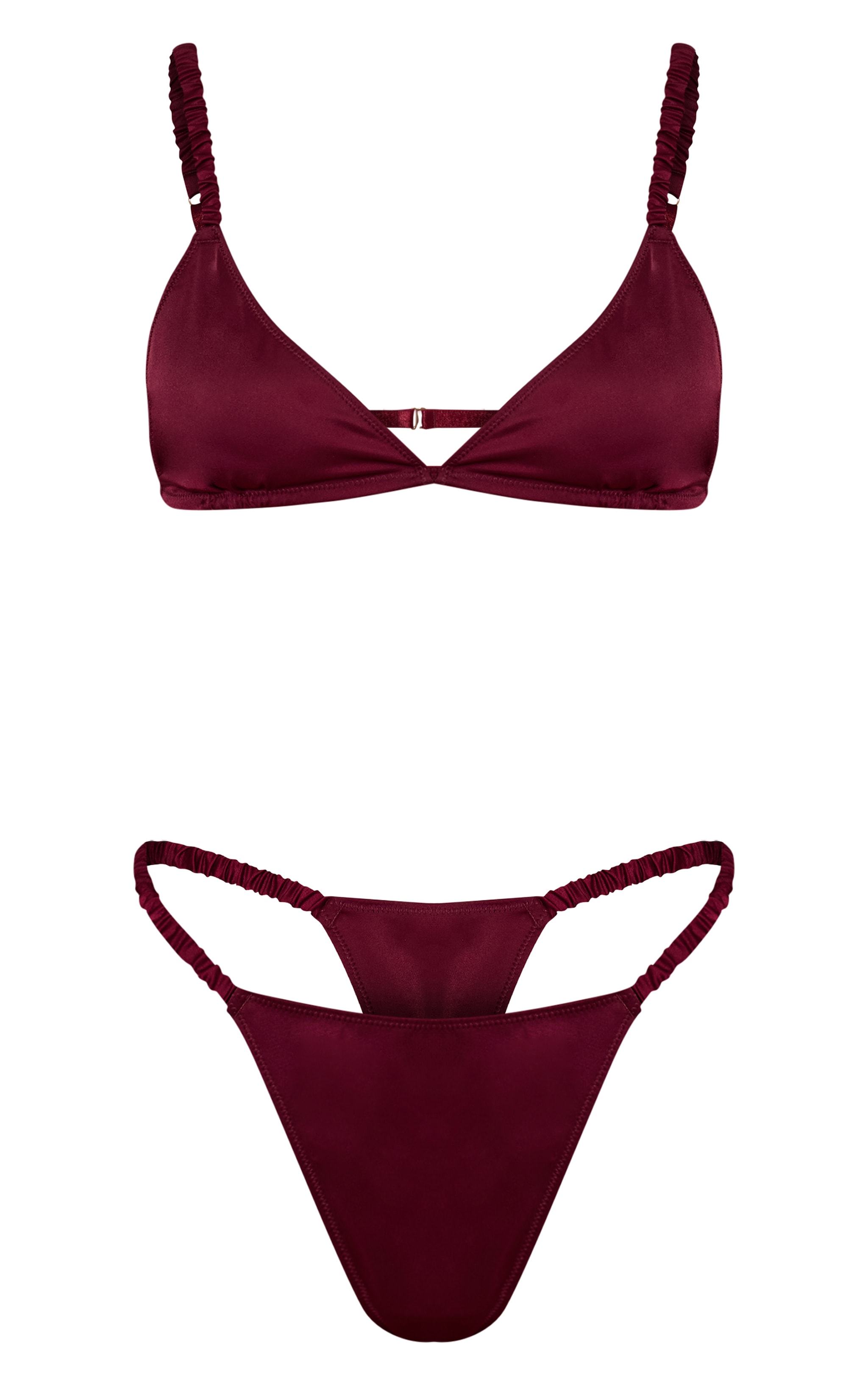 Burgundy Satin Triangle Bralet and Thong Set image 5