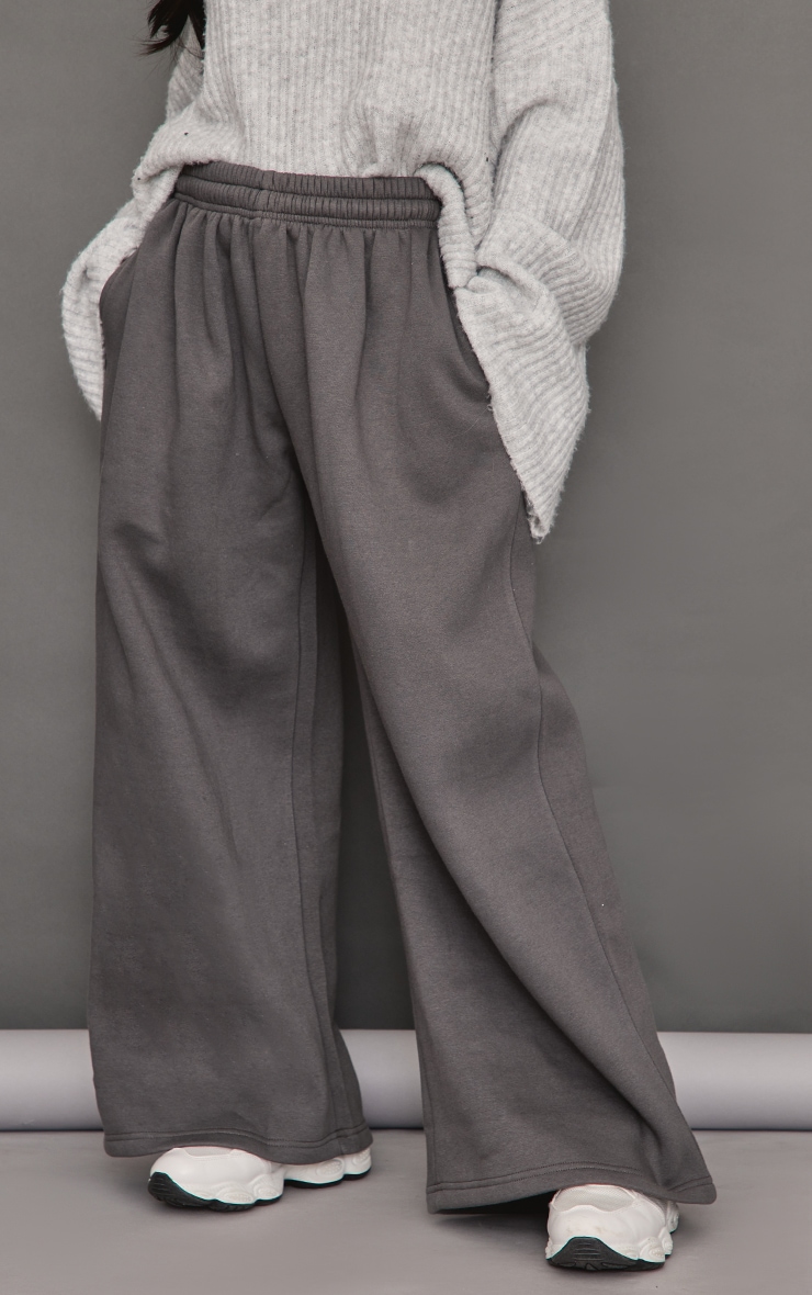 Petite Charcoal Super Wide Leg Track Pants image 2