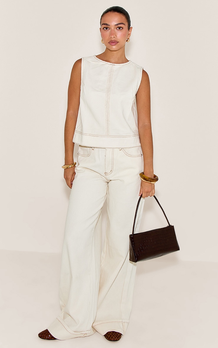 Ecru Turn Up Hem Wide Leg Jean image 3