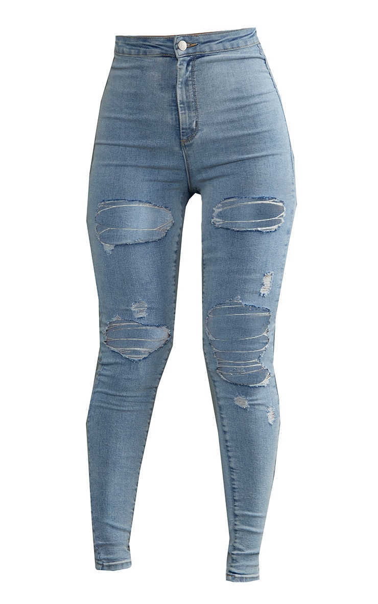 PRETTYLITTLETHING  Vintage Wash Disco Ripped Skinny Jeans image 5