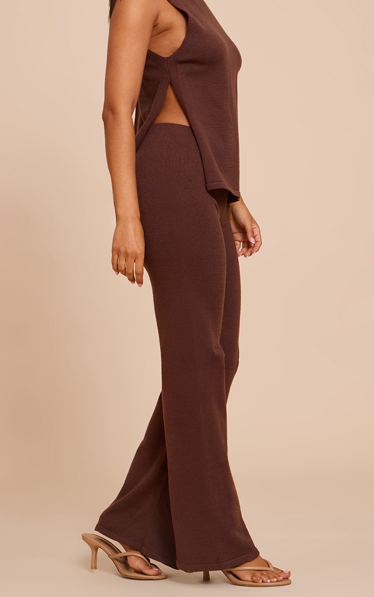 Petite Chocolate Knitted Elastic Waist Wide Leg Pants image 2