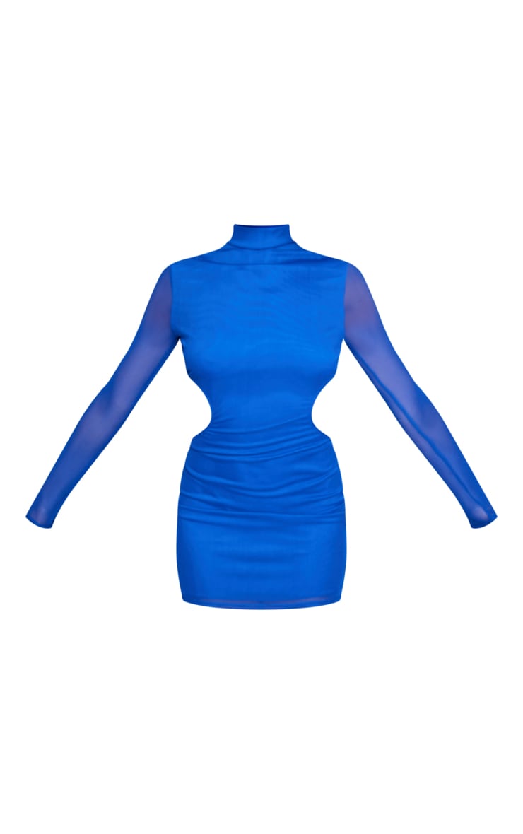 Bright Blue Mesh High Neck Backless Bodycon Dress Dresses PLT QA - Main Image