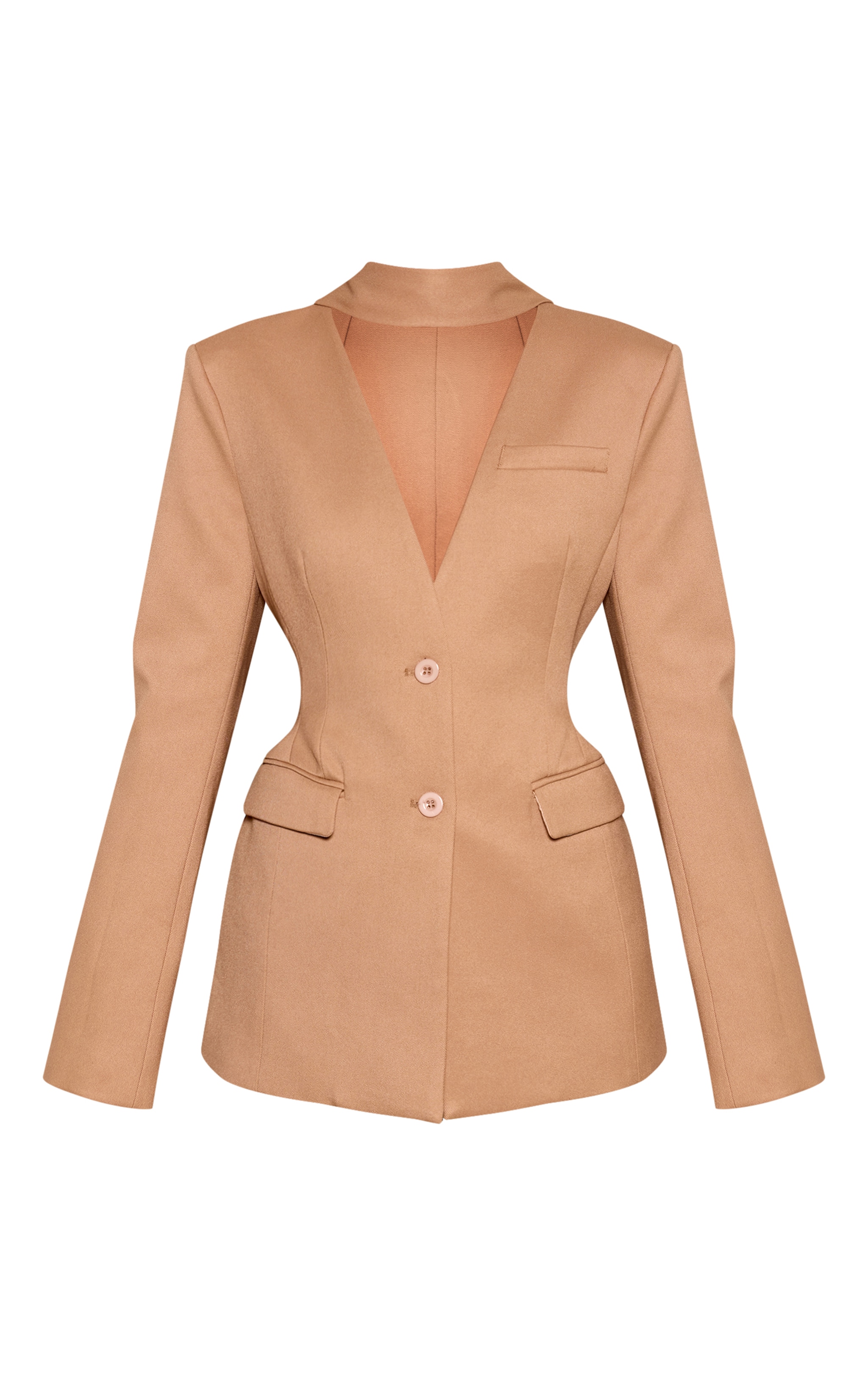 Blazer cintré taupe à détail foulard et hanches structurées image 5