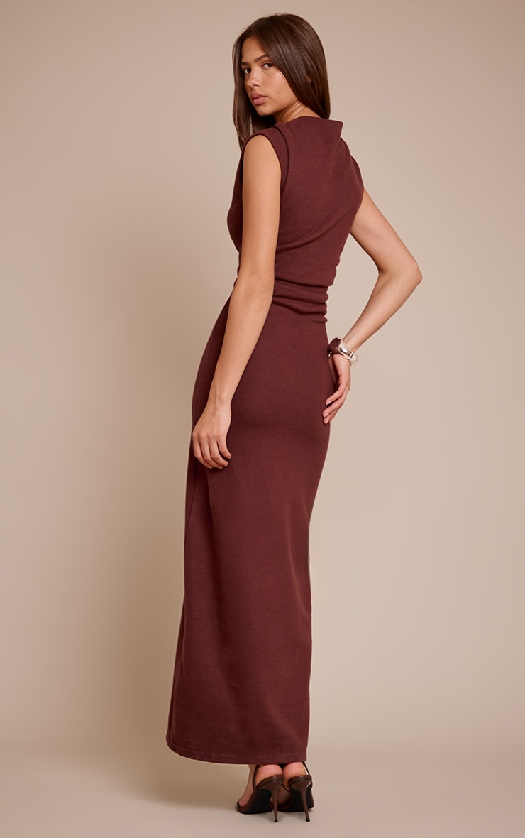 Chocolate Soft Brushed Boat Neck Maxi Dress image 2