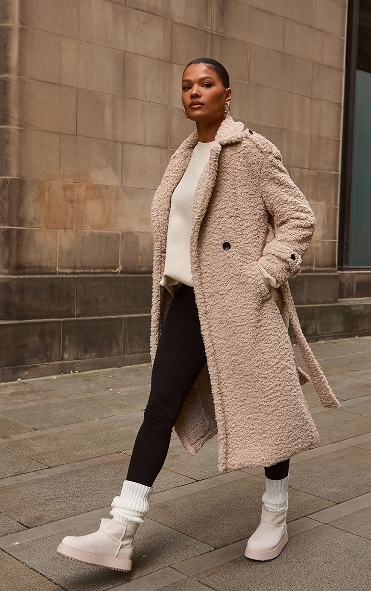 Beige belted clearance coat