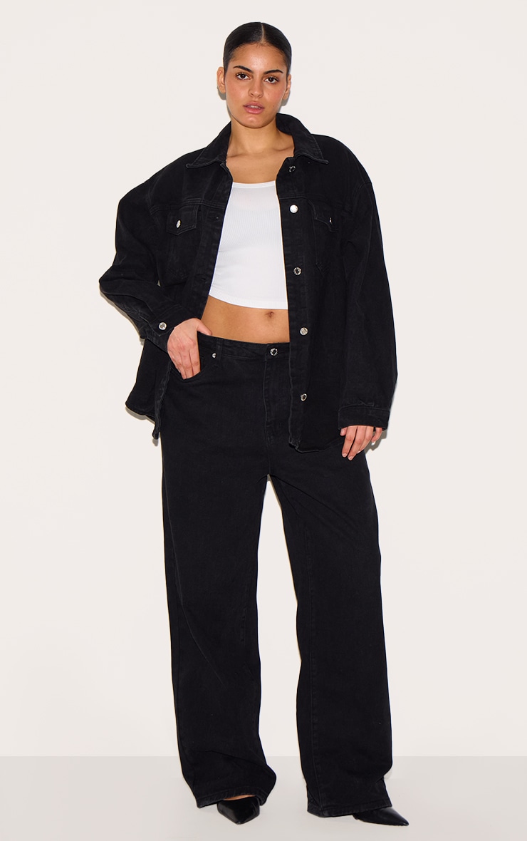 Plus Washed Black Long Sleeve Denim Shirt image 3