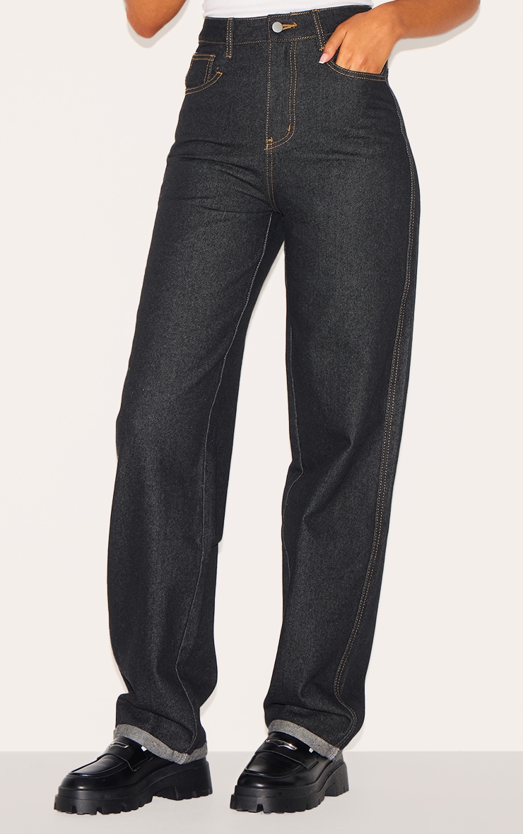 Tall Washed Black High Waist Turn Up Hem Barrel Style Jean image 1