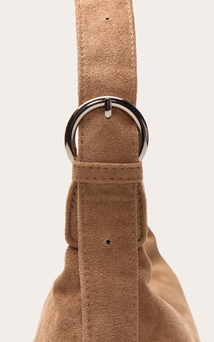 Taupe Faux Suede Buckle Detail Shoulder Bag image 5