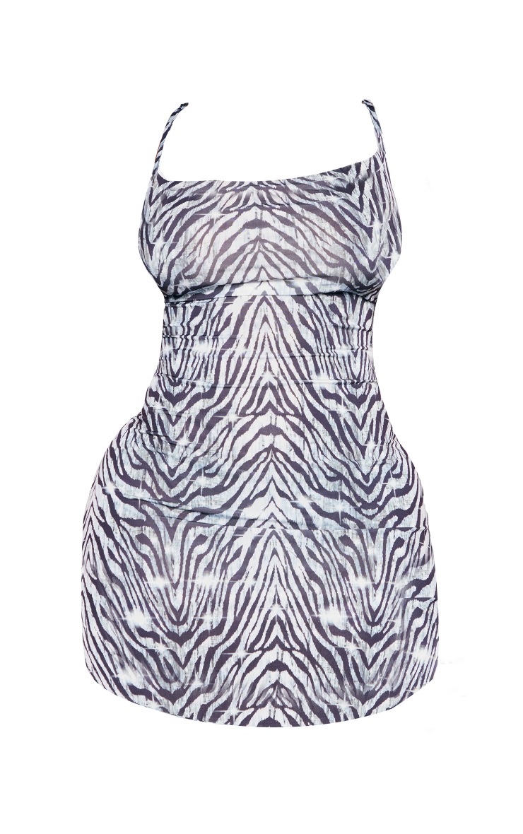 Shape Monochrome Zebra Printed Cowl Lace Up Back Bodycon Dress image 5