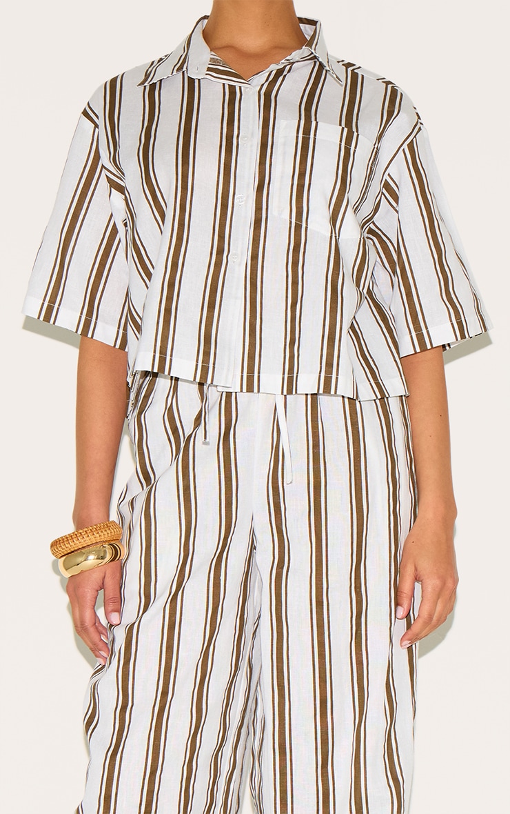 Petite Beige Linen Look Striped Wide Leg Pants image 4