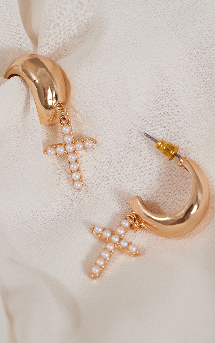 Gold Cross Hoop Statement Earrings image 2