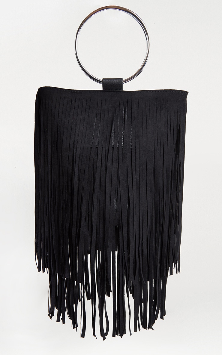 Black Suedette Fringe Grab Bag Accessories PrettyLittleThing