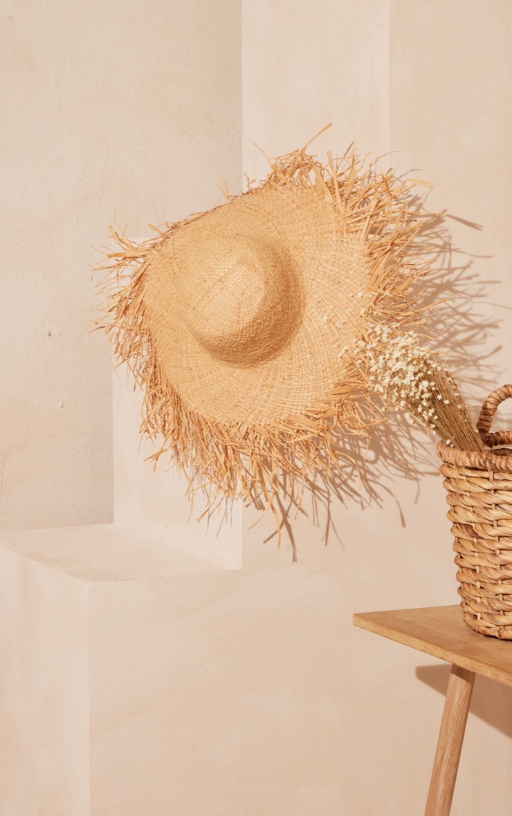 Natural Frayed Edge Straw Hat image 1