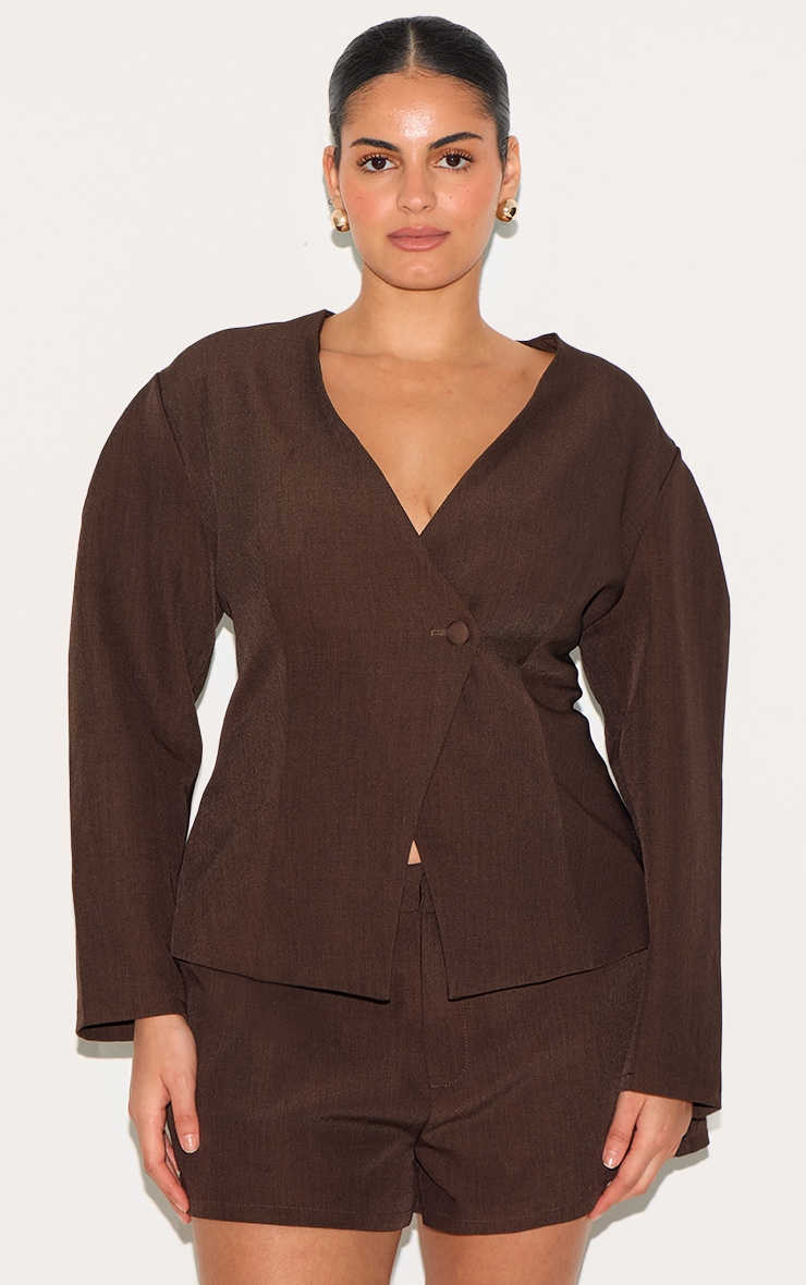 Plus Deep Chocolate Tailored Mid Rise Shorts image 4