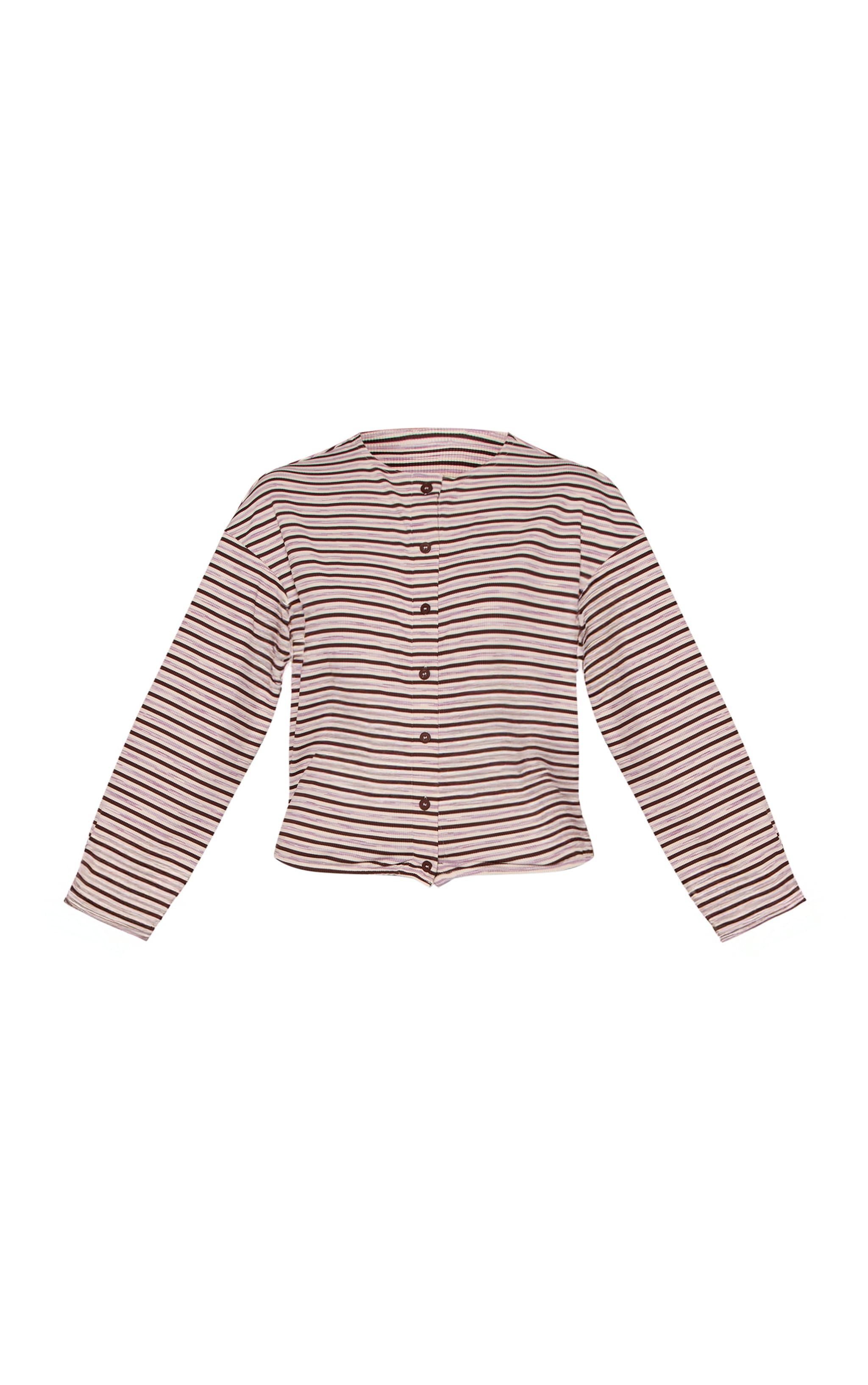 Dark Brown Stripe Soft Rib Relaxed Button Up Top image 5