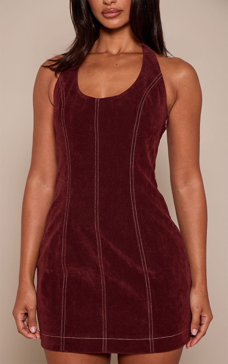 Petite Mini robe ajustée en suédine bordeaux à dos nu image 4