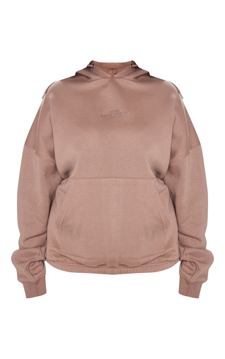 Plus Chocolate Brown Graphic Oversized Hoodie image 5