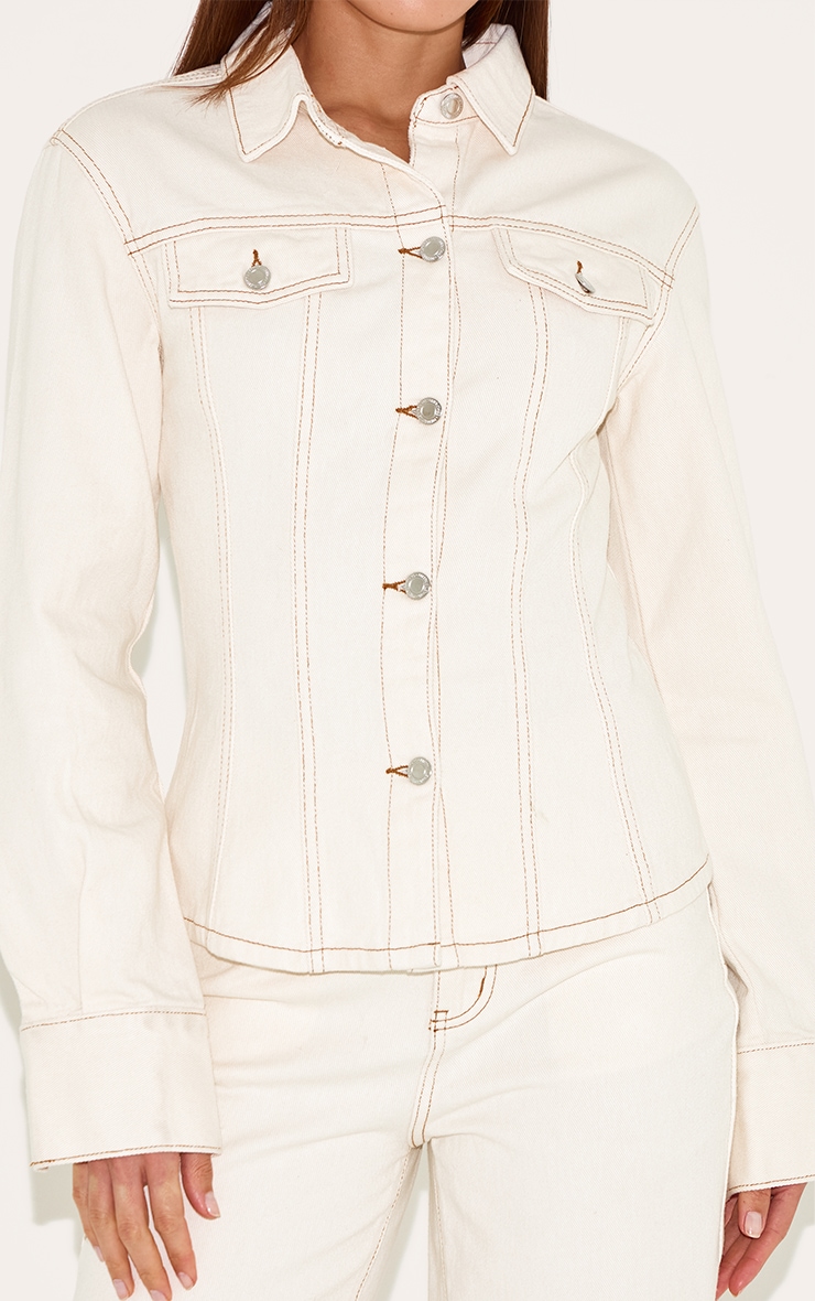 Tall Ecru Long Sleeve Cinched Denim Shirt image 4