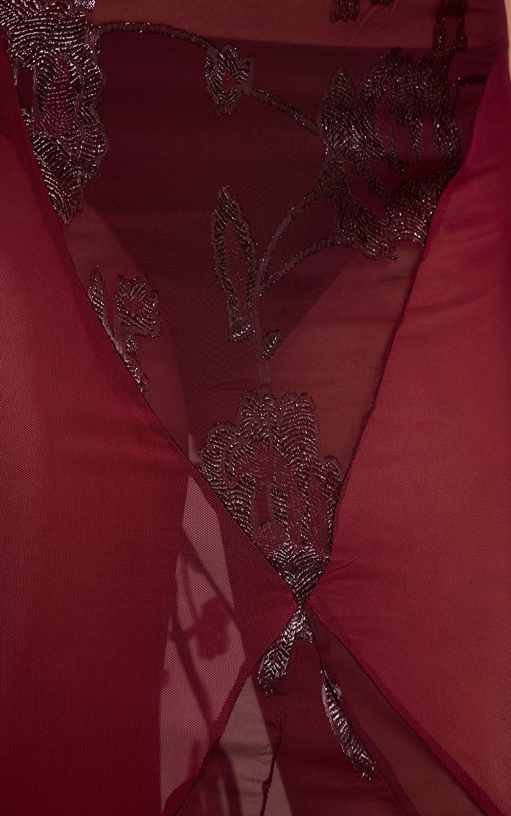 Plum Embroidered Sheer Godet Maxi Skirt image 4