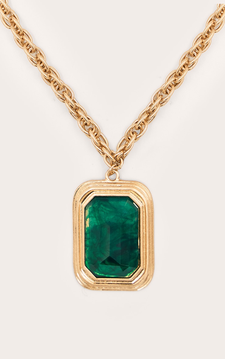 PLT Label Green Pendant Gold Chain Necklace image 3