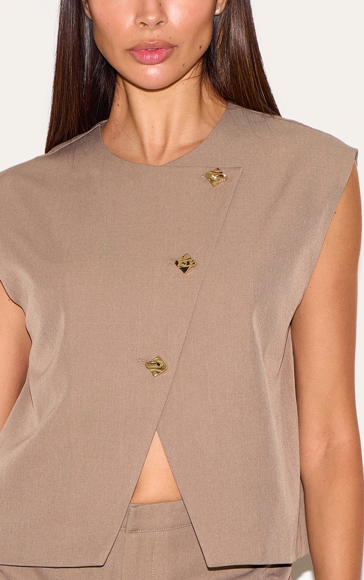 Gilet oversize gris champignon à empiècements dorés image 4