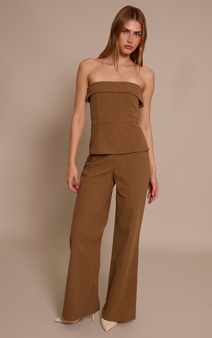 Mocha Faux Suede Bandeau Foldover Jumpsuit