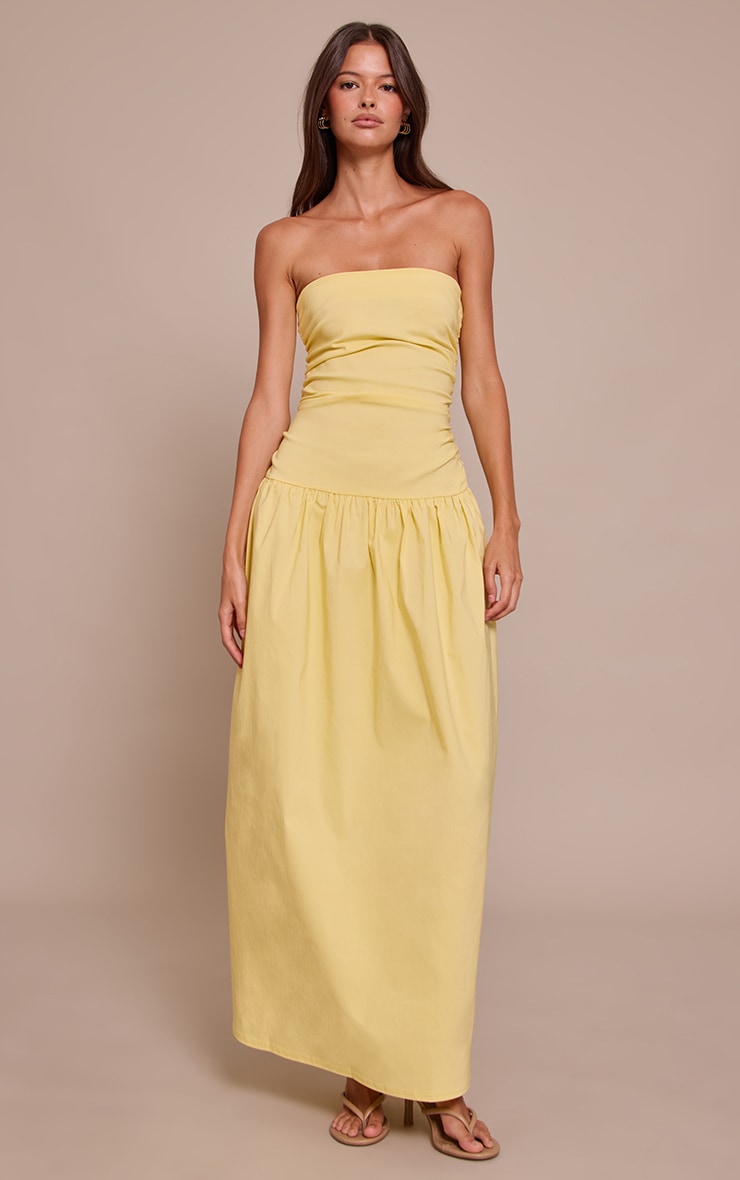Lemon Stretch Woven Bandeau Ruched Maxi Dress image 3