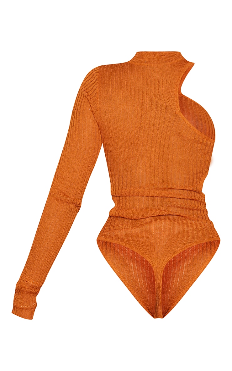 Shape Rust Sheer Knit Cut Out One Sleeve Bodysuit image 6