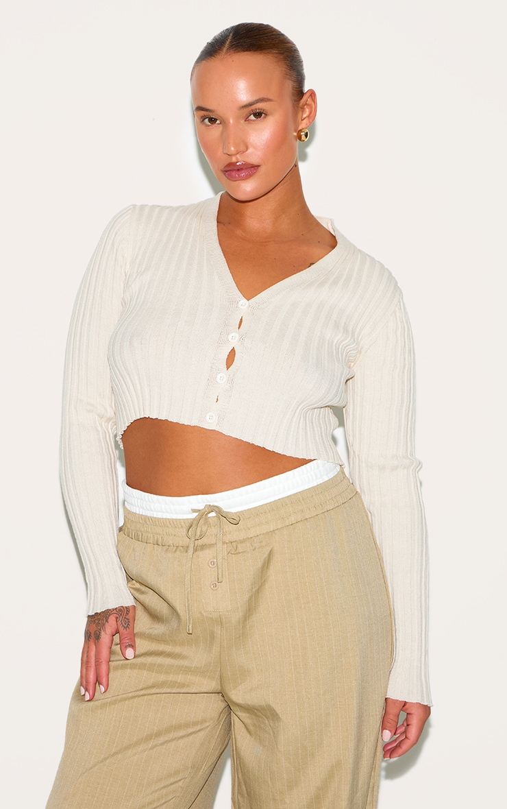 Plus Cardigan en maille tricot nude clair transparente image 1