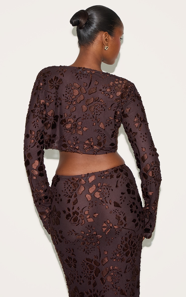 Chocolate Floral Button Cropped Top image 2