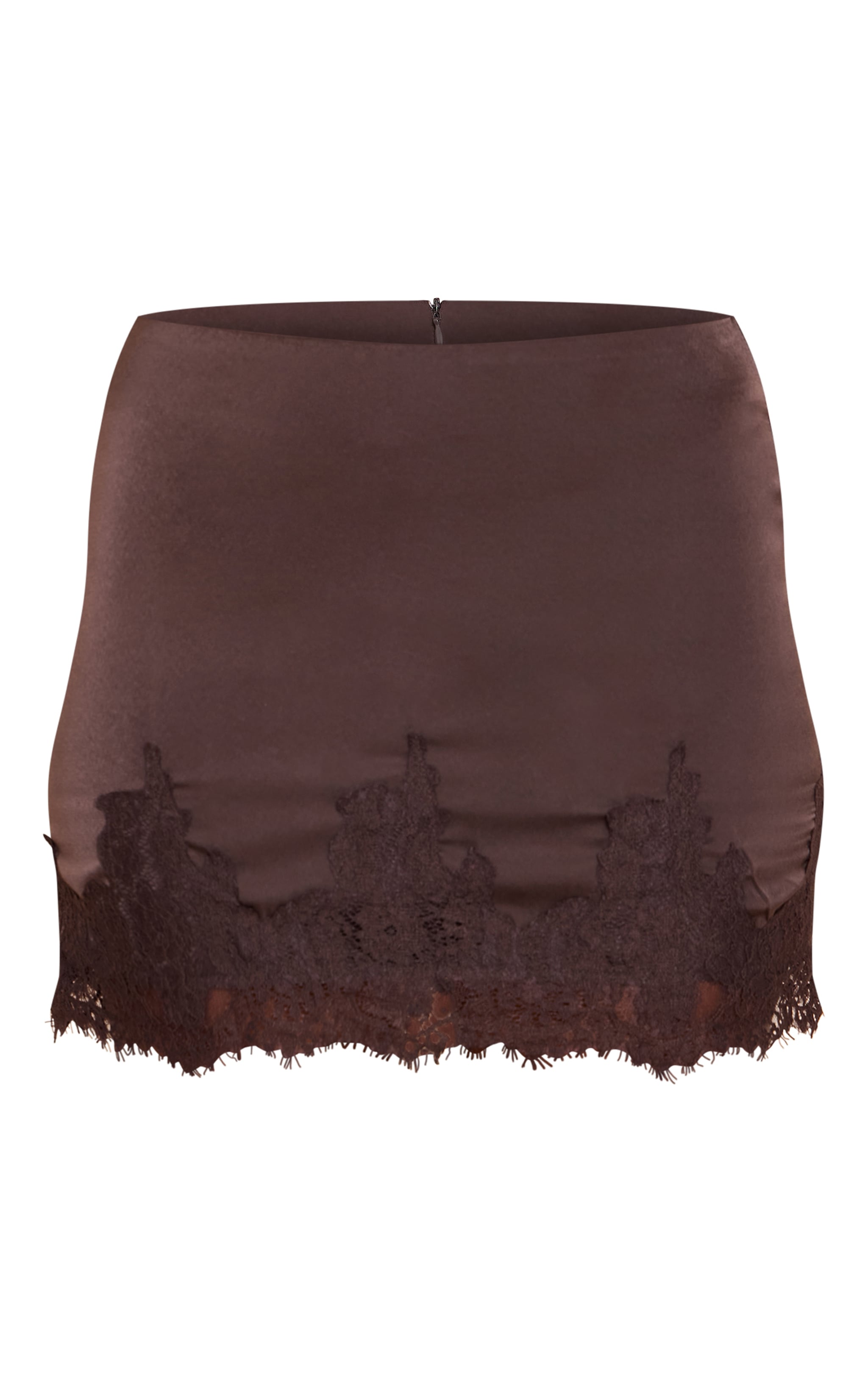 ◆TOOMUCHTAX◆ LACE SATIN MINI SKIRT BROWN Satin Lace Trim Mini Skirt– ASTR the Label