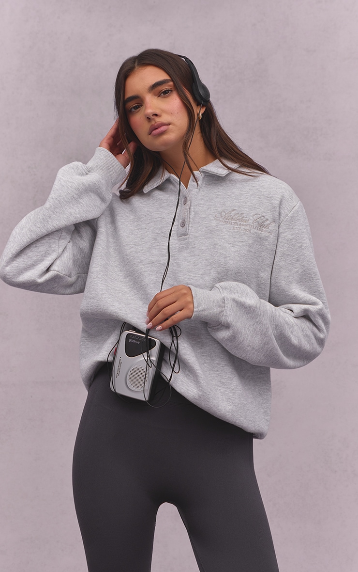 Ash Grey Athletics Club Cotton Fleece Polo Sweatshirt image 1