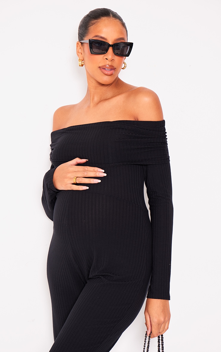 Black Pocket Front Maternity Wide Leg Jumpsuit