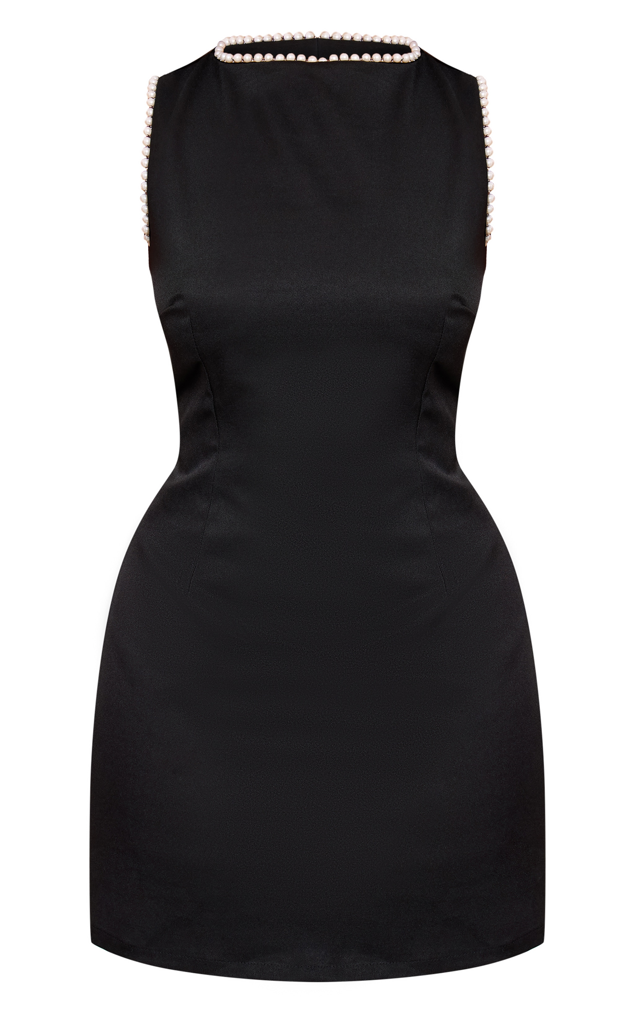 Shape Black Pearl Detail Boat Neck Mini Dress image 5