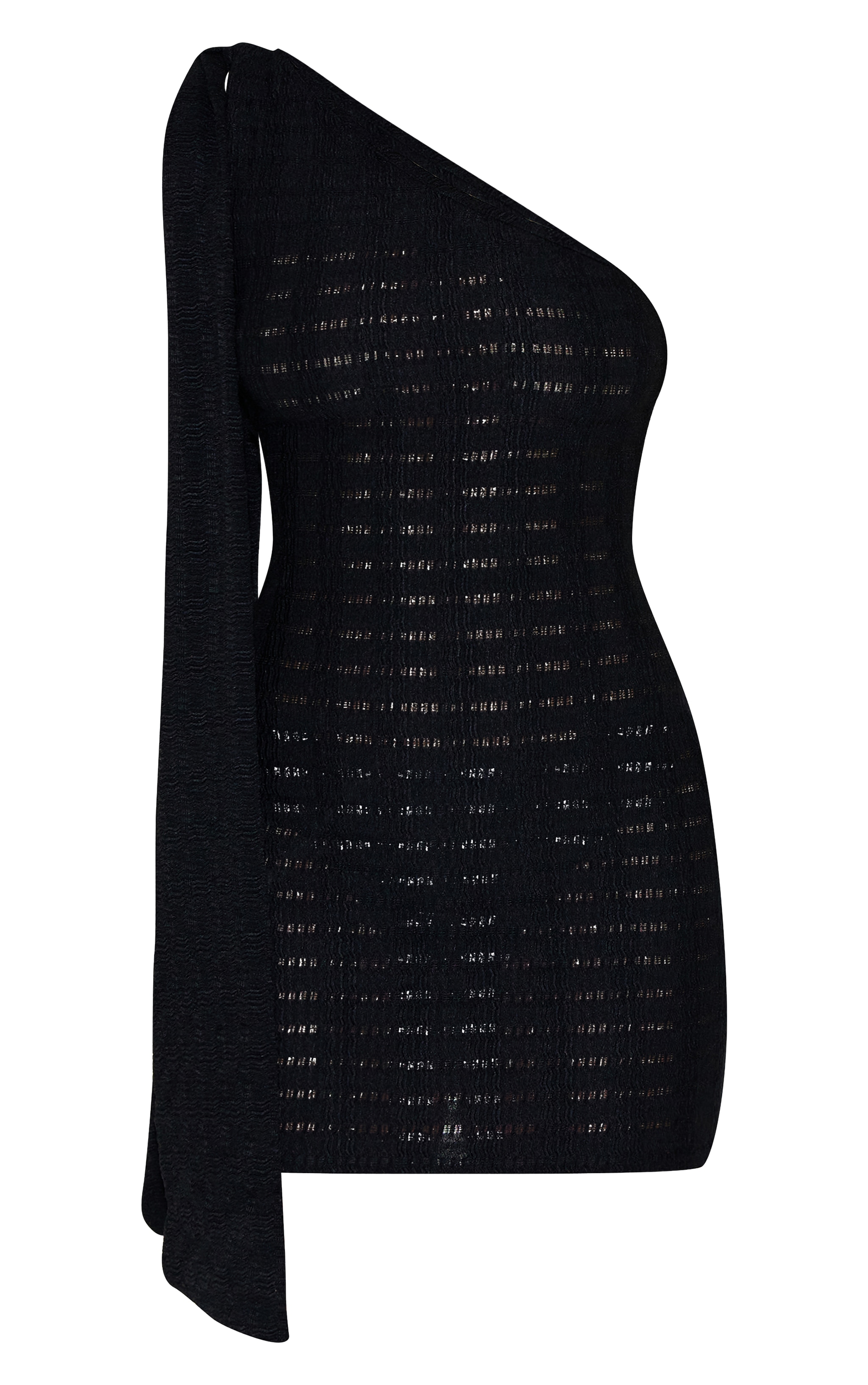 Black Textured One Shoulder Drape Detail Bodycon Dress image 5