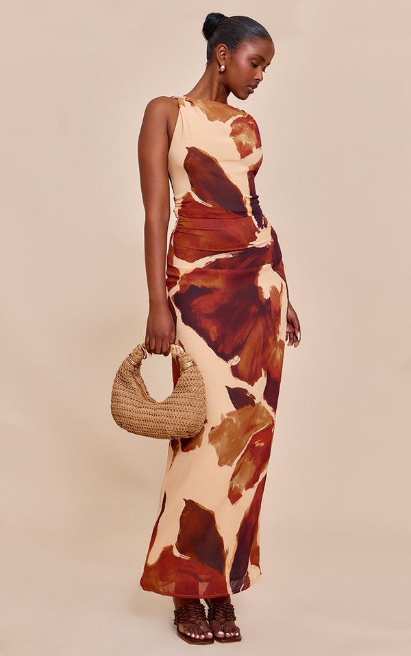Grey Shantoon Printed Flared Maxi Dress
