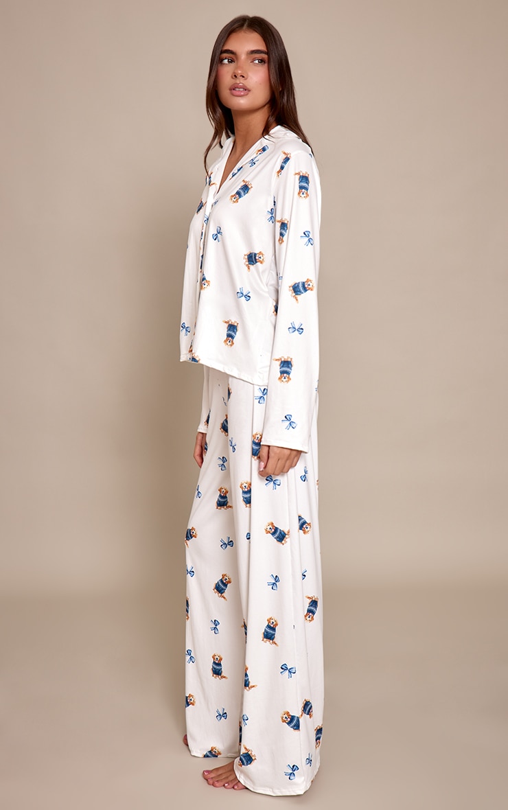 Blue Puppy Print Long Sleeve Button Through Pj Set image 3