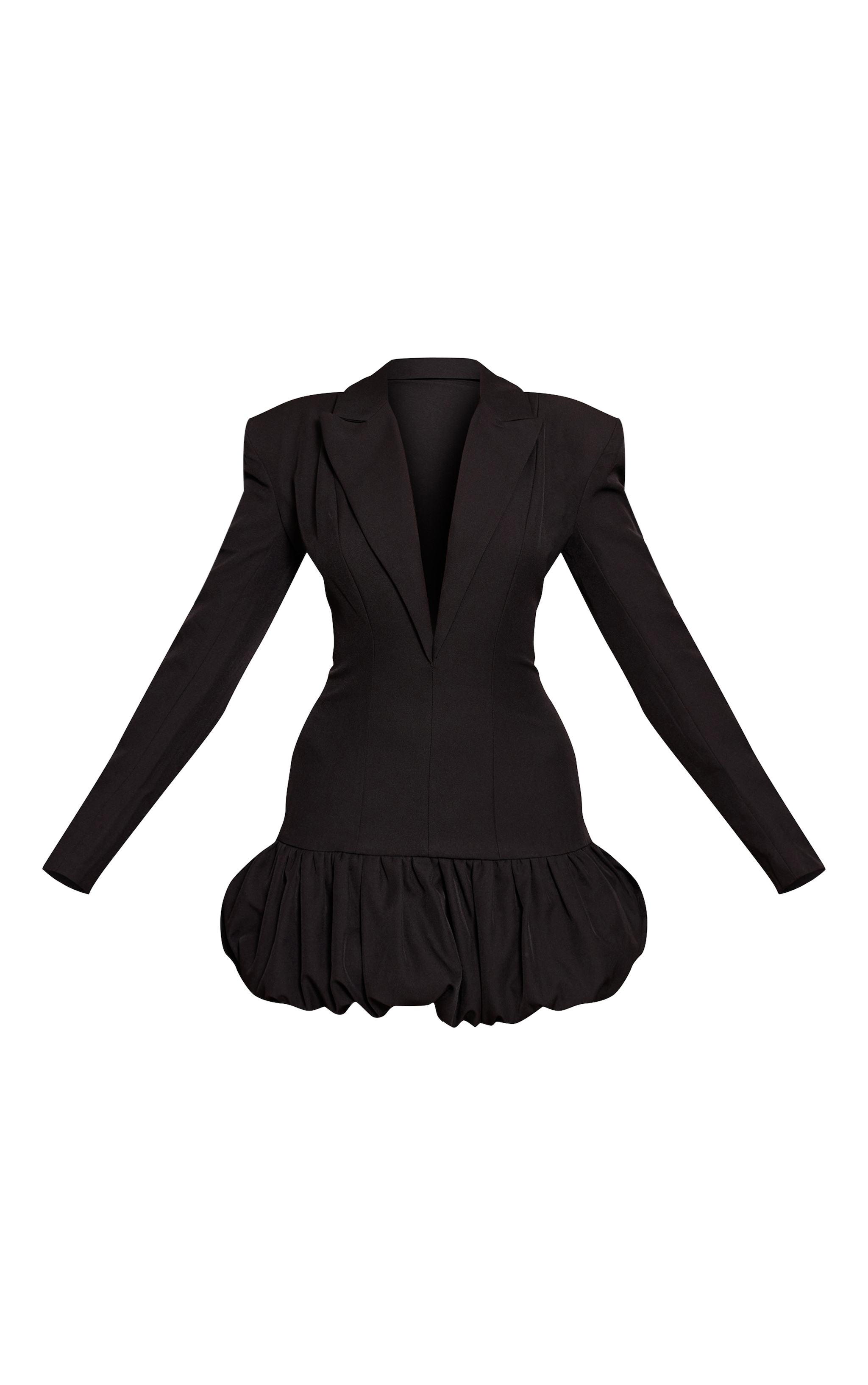 Black Plunge Puff Hem Blazer Dress image 5