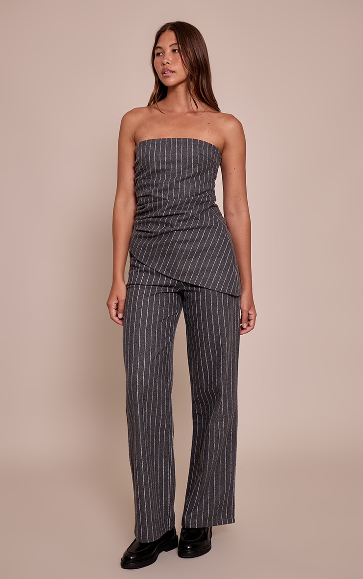 Charcoal Grey Pinstripe Tailored Woven Wide Leg Pants image 2
